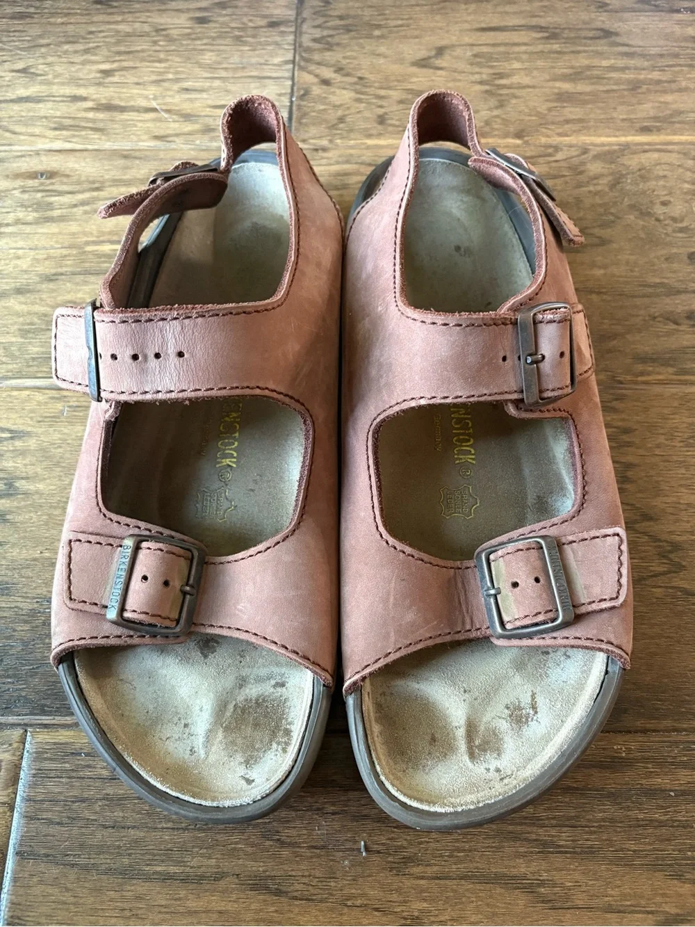 Birkenstock Men's Rust Brown Leather Double-Buckle Sandals